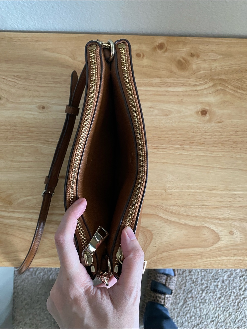 Coach Pebbled Leather Crossbody Purse in Chestnut Brown with Gold Hardware - Picture 11 of 16